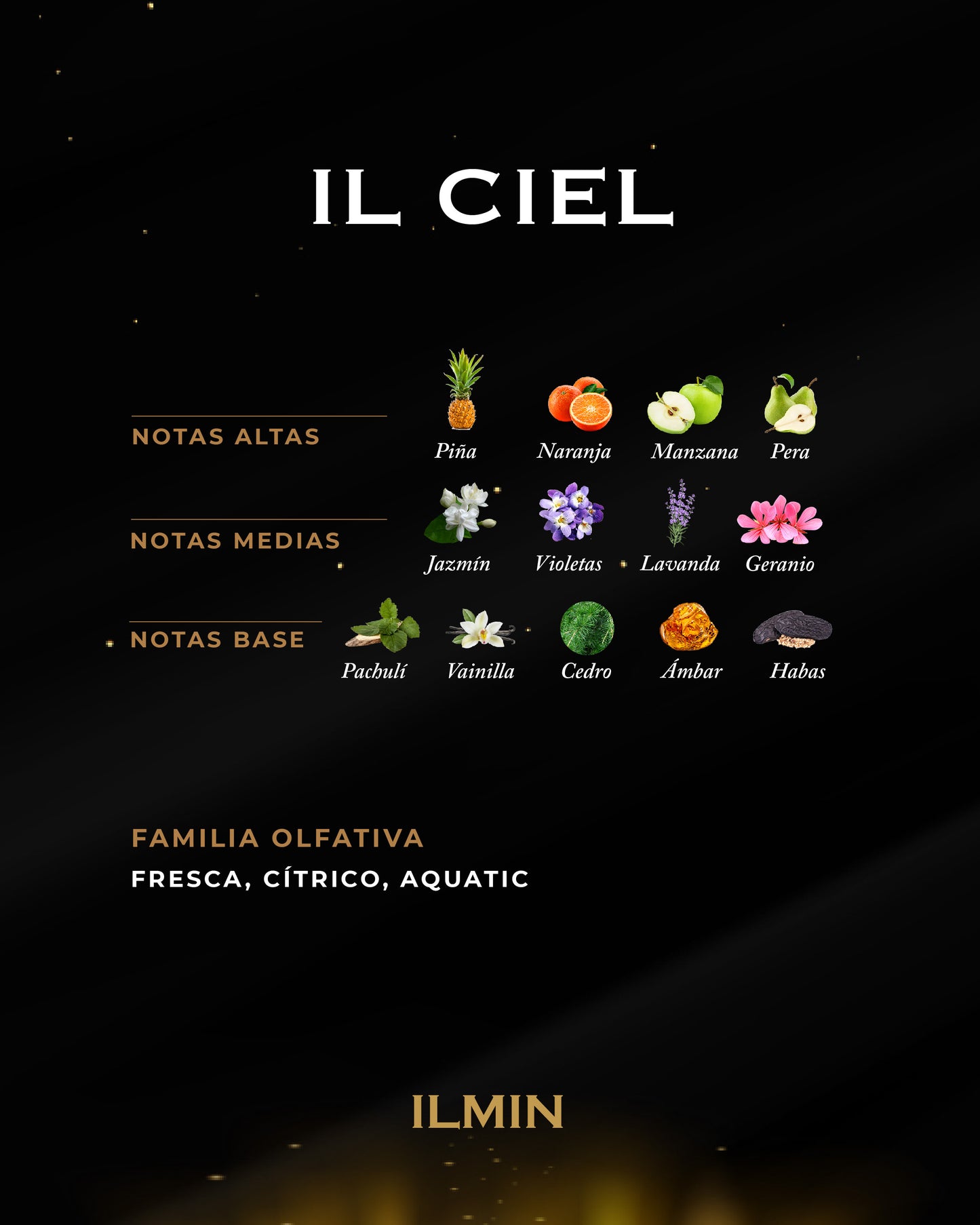Perfume exclusivo ILMIN IL CIEL familia olfativa